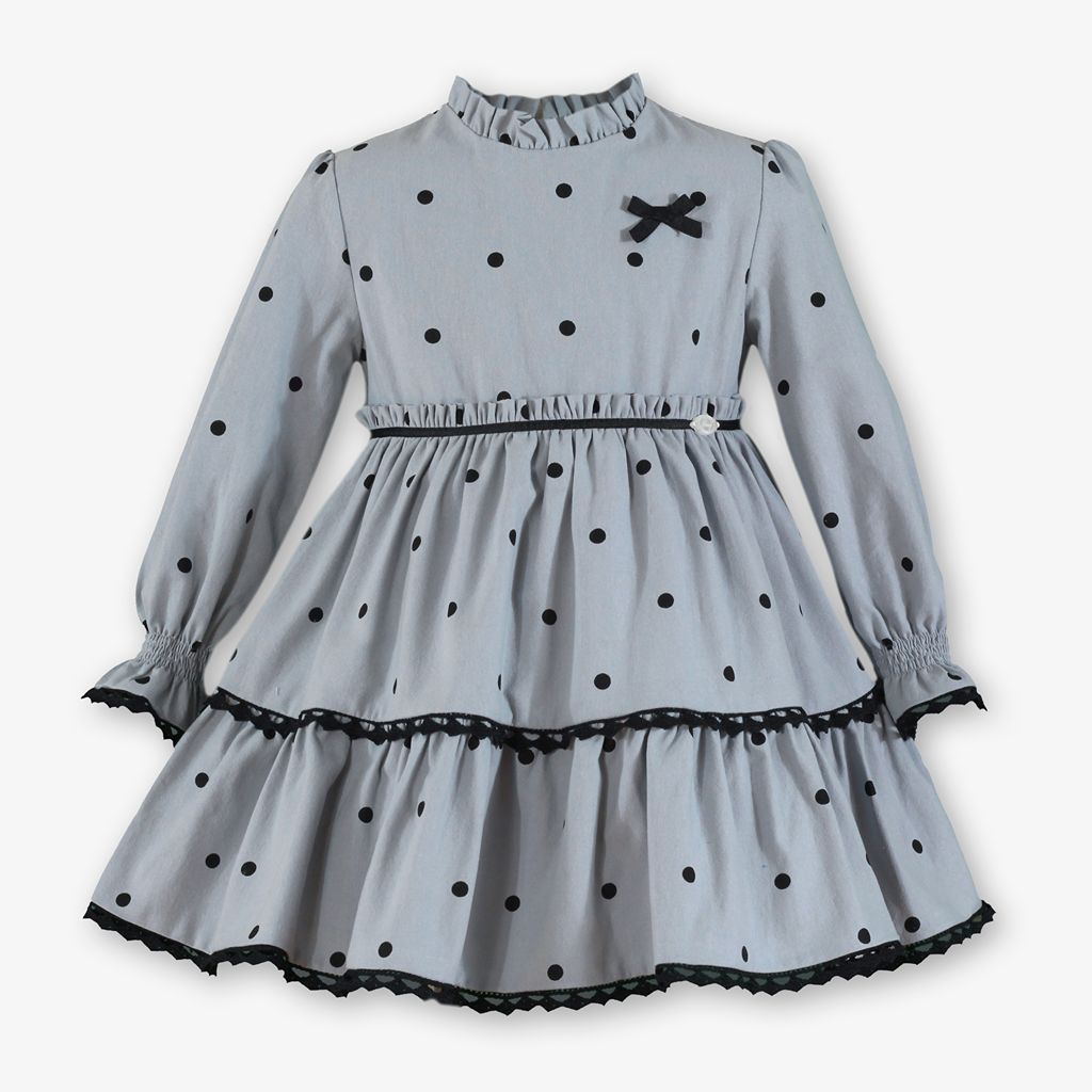 VESTIDO INFANTIL GRIS TOPOS NEGROS