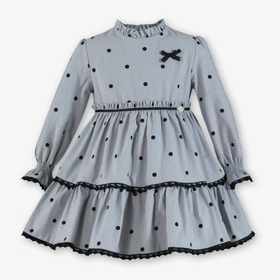 VESTIDO INFANTIL GRIS TOPOS NEGROS