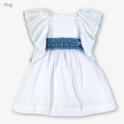 VESTIDO INFANTIL BLANCO FAJIN AZUL - Menta Moda Infantil