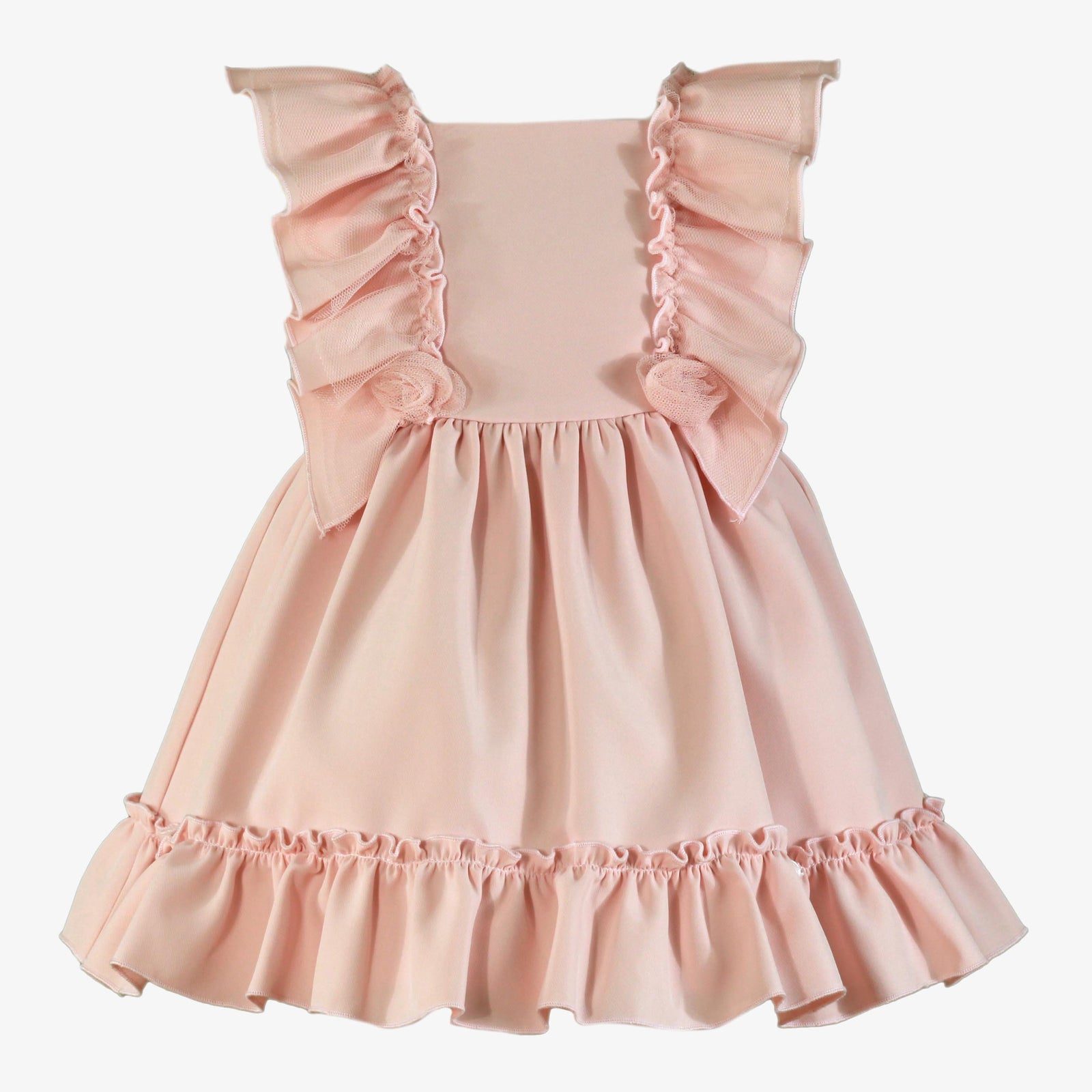 VESTIDO INFANTIL ROSA VOLANTES HOMBROS