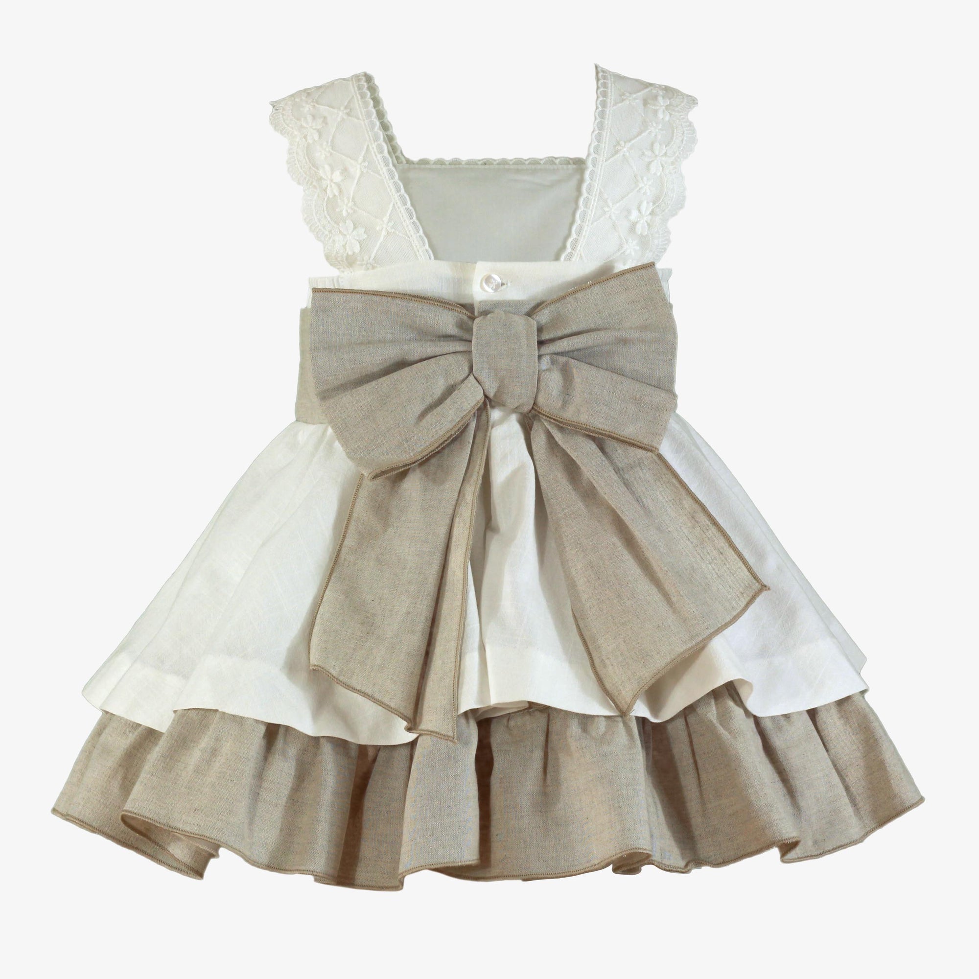 VESTIDO INFANTIL CEREMONIA BLANCO Y CAQUI