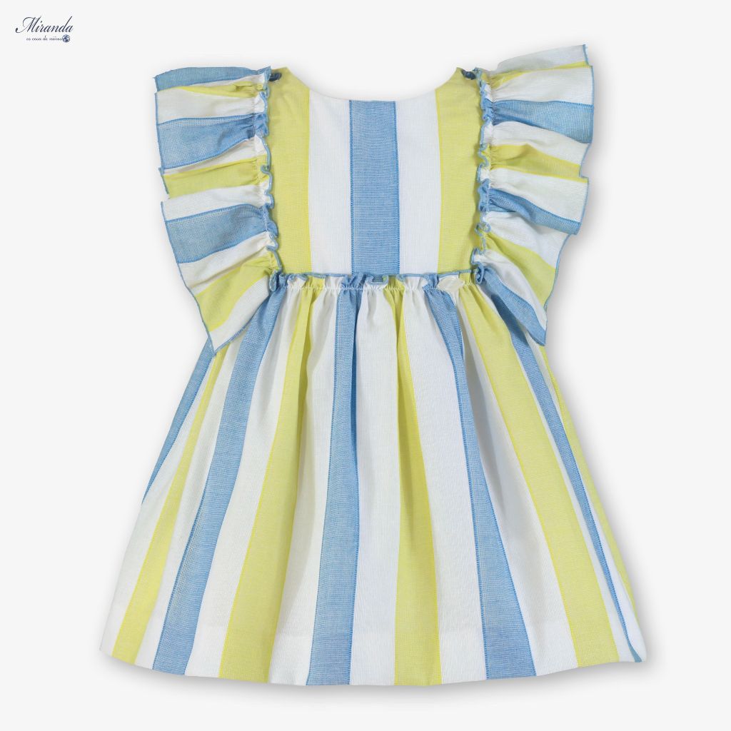 VESTIDO INFANTIL FRANJAS AMARILLO CELESTE - Menta Moda Infantil