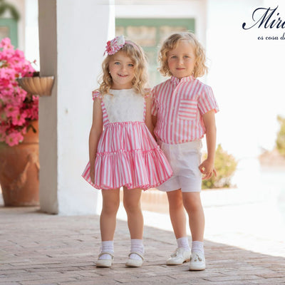 VESTIDO INFANTIL FRANJAS BLANCO Y ROSA