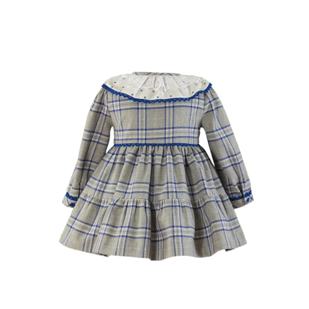 VESTIDO NIÑA MANGA LARGA GRIS CUADROS