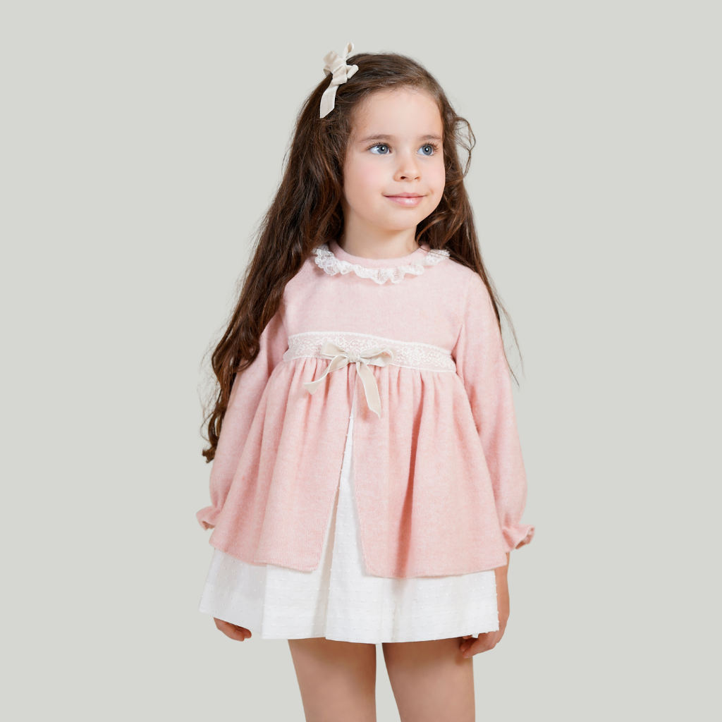 VESTIDO PARA NIÑAS ROSA CON BLANCO