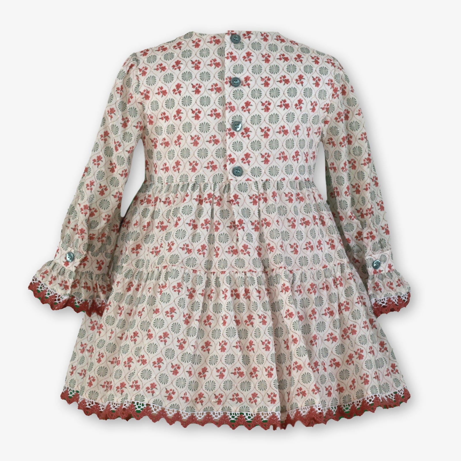 VESTIDO VERDE CON ROSA NIÑA