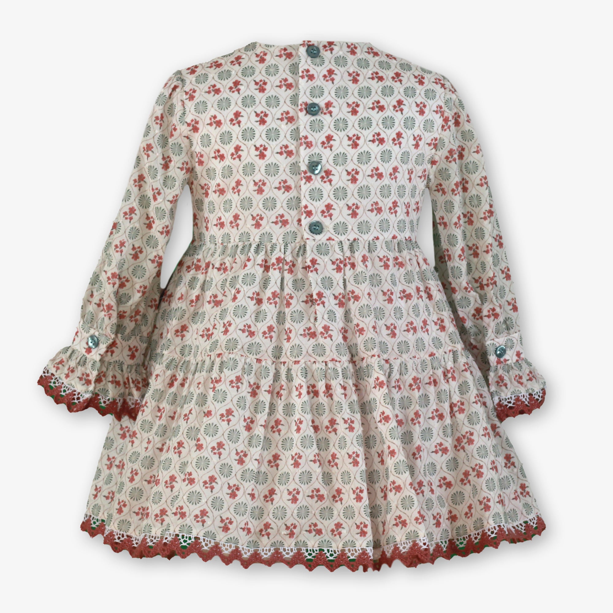 VESTIDO VERDE CON ROSA NIÑA