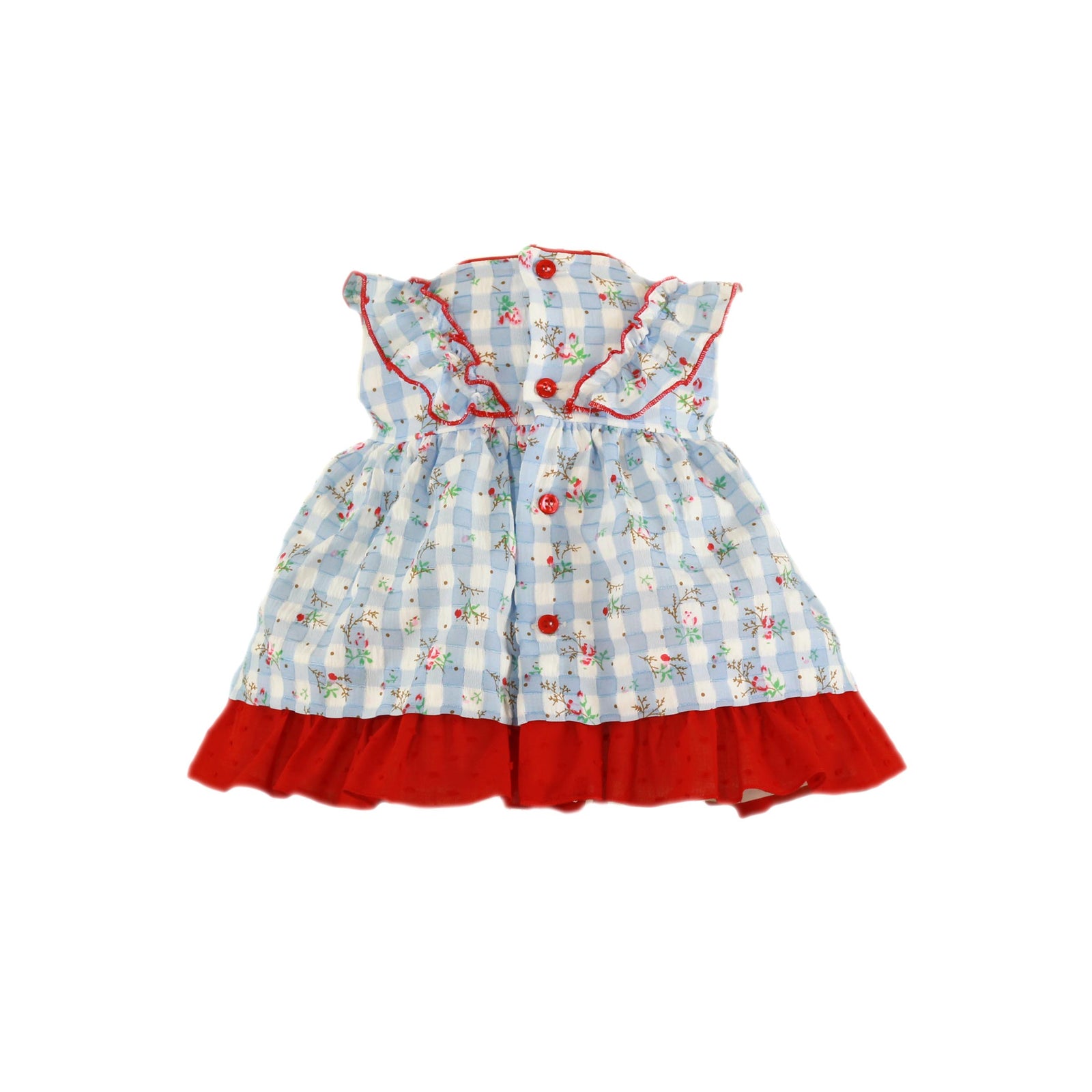 VESTIDO PARA BEBÉ DE CUADROS AZUL Y BLANCO CON FLORES