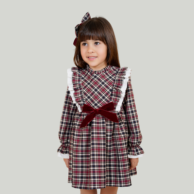VESTIDO DE CUADROS VINO PARA NIÑA - Menta Moda Infantil