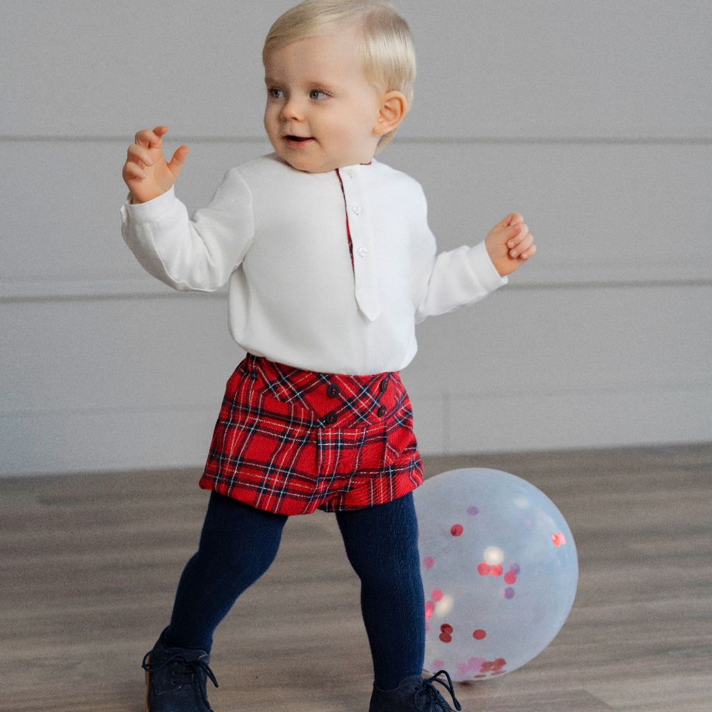 CONJUNTO BEBE NIÑO SHORT ROJO CUADROS