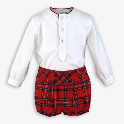 CONJUNTO BEBE NIÑO SHORT ROJO CUADROS