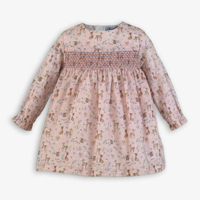 VESTIDO BEBE ROSA ANIMALITOS BOSQUE