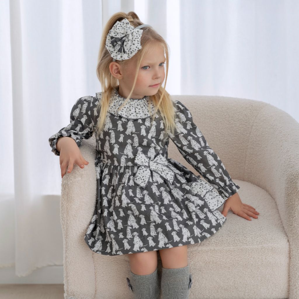 VESTIDO NIÑA GRIS DALMATAS