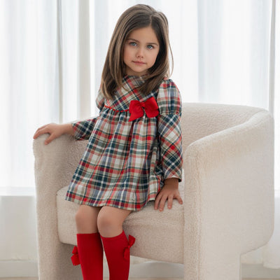 VESTIDO NIÑA CUADROS VERDE ROJO Y MARINO - Menta Moda Infantil