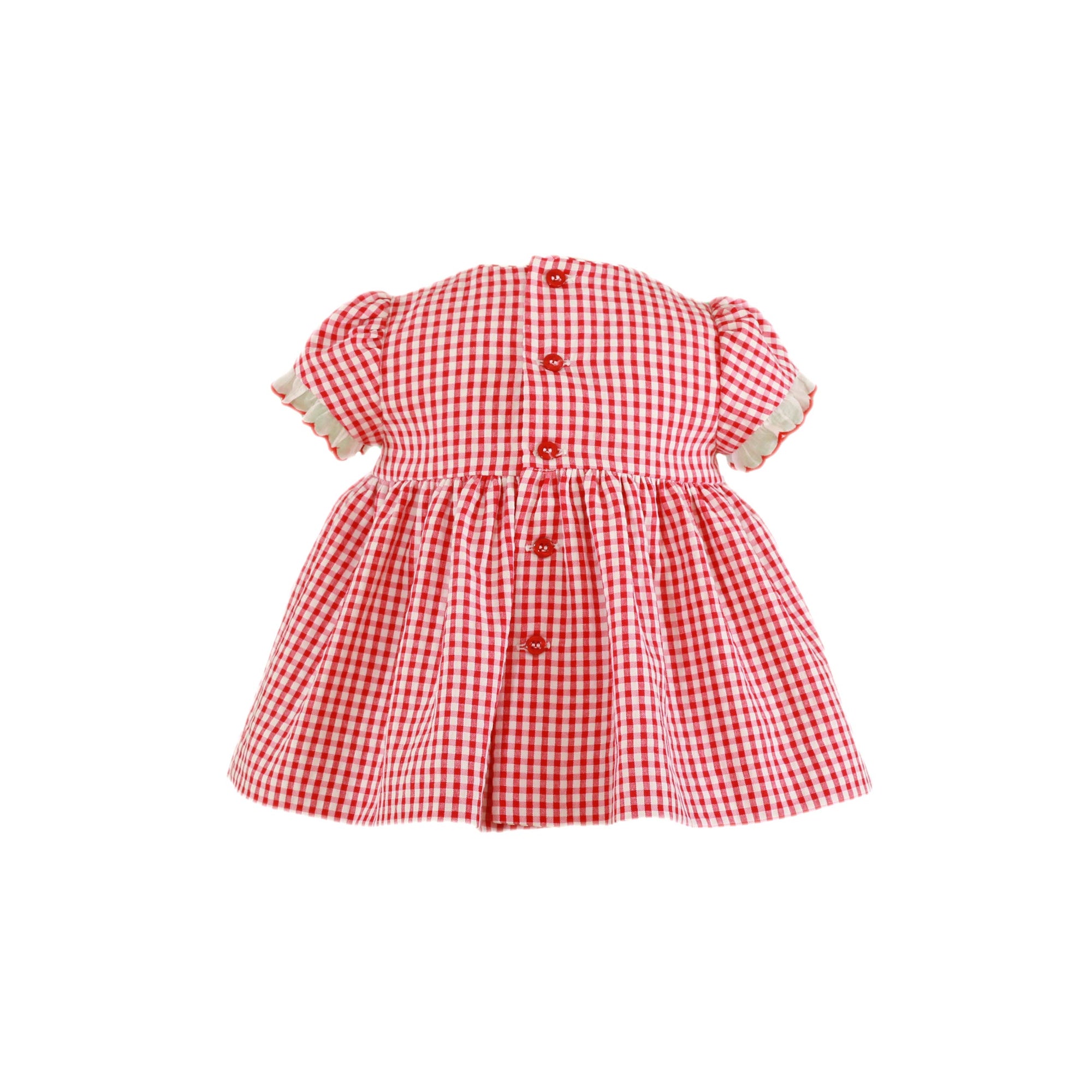 VESTIDO PARA BEBÉ ROJO CON CUADROS BLANCOS