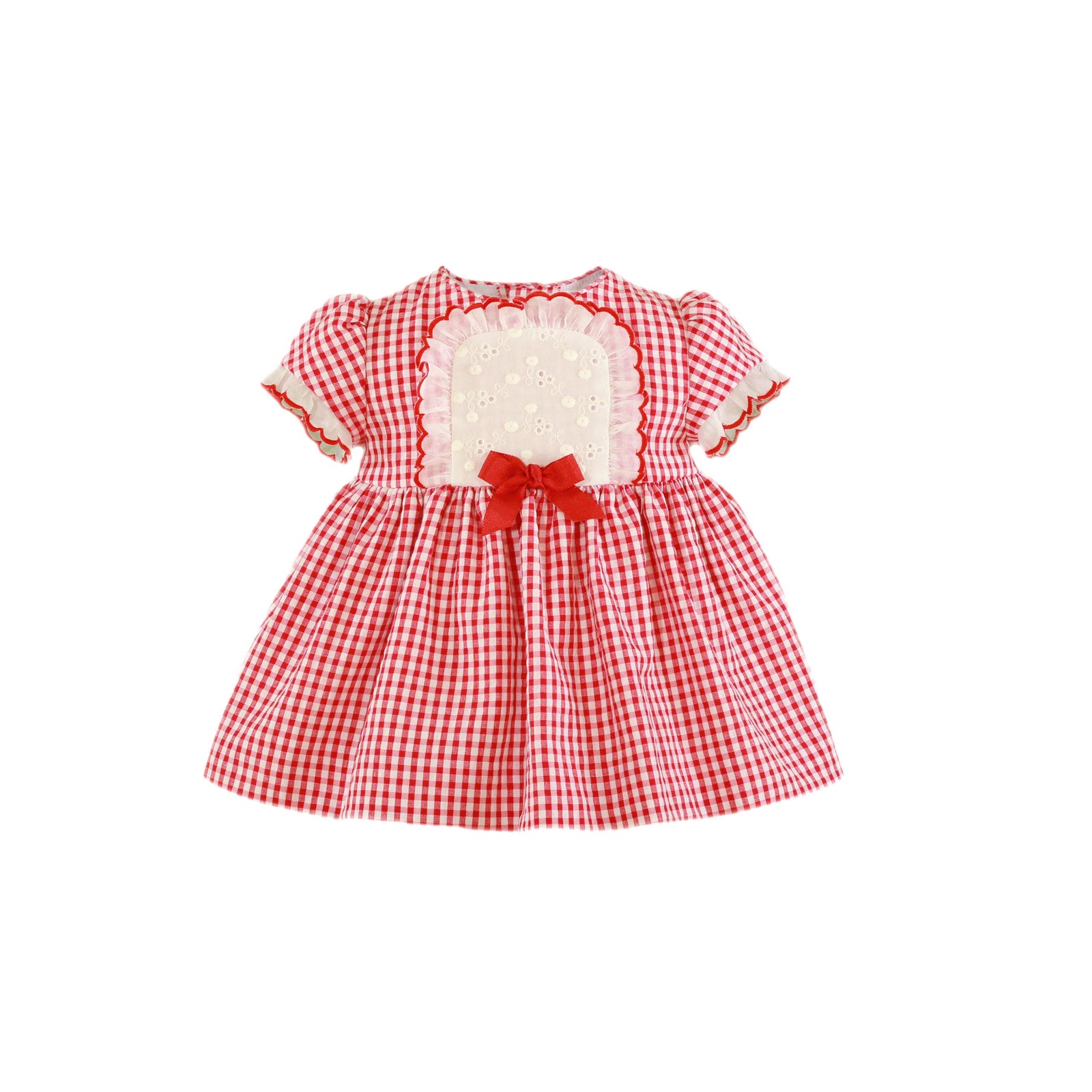 VESTIDO PARA BEBÉ ROJO CON CUADROS BLANCOS