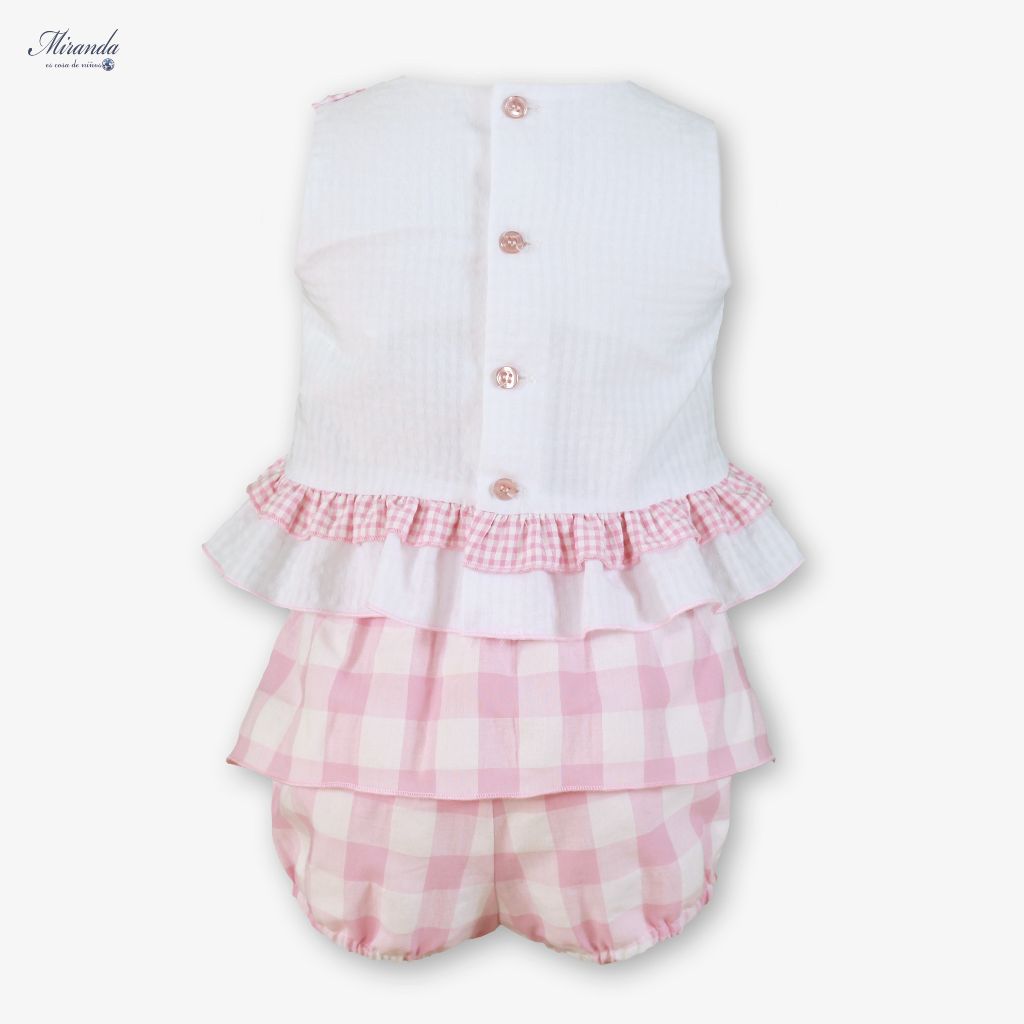 CONJUNTO BLUSA BRAGUITA BEBE NIÑA CUADROS ROSA BLANCO