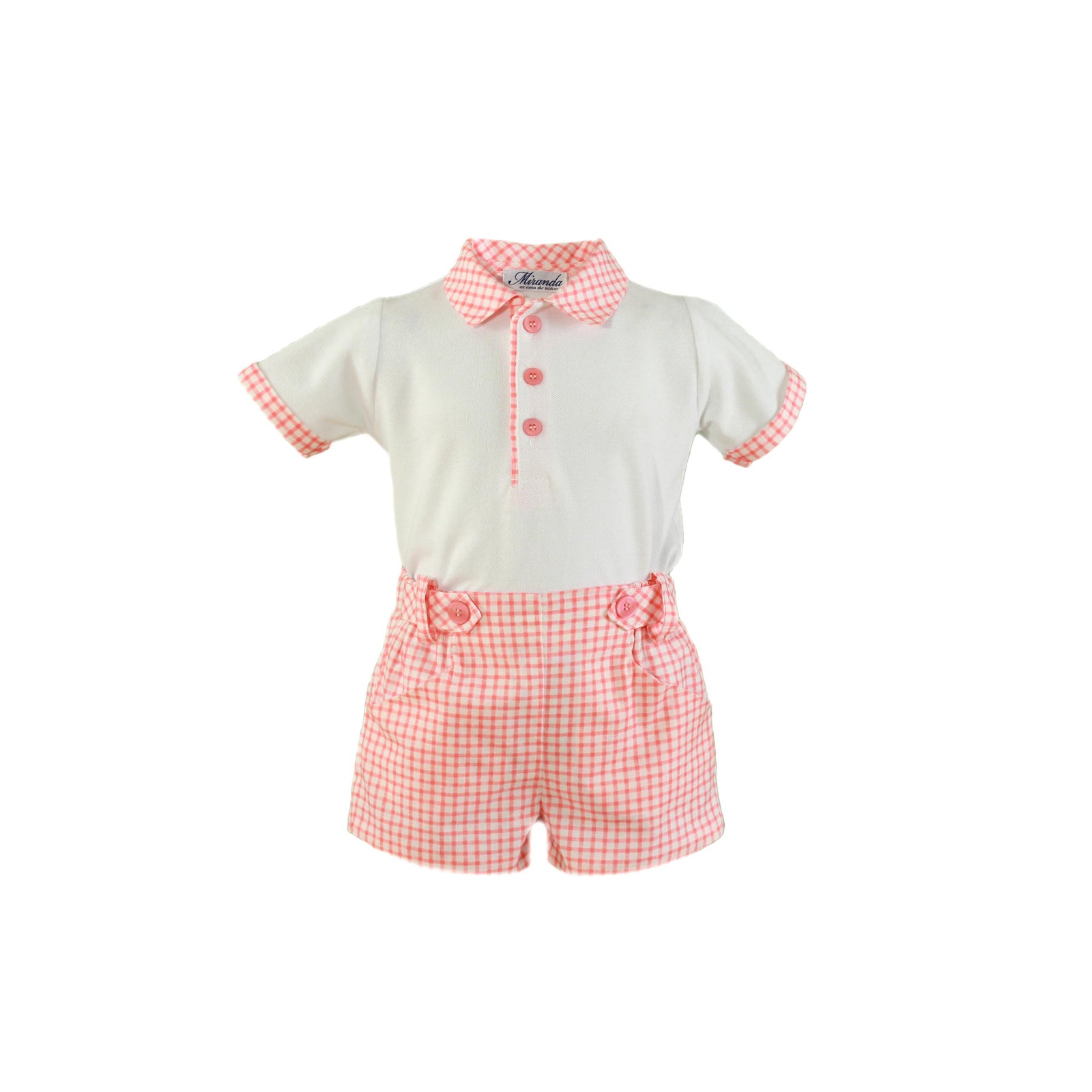 CONJUNTO PARA BEBÉ CON CAMISA POLO CON BERMUDA COLOR CORAL