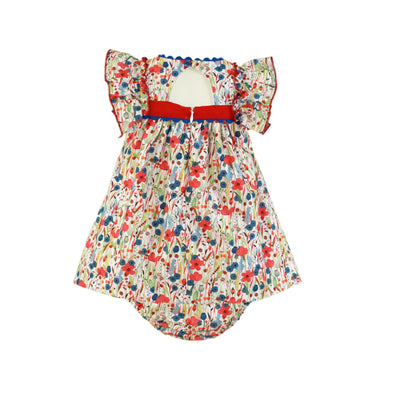 VESTIDO PARA BEBÉ CON BRAGUITA ROJO CON ESTAMPADO DE FLORES