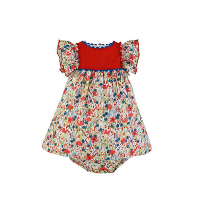 VESTIDO PARA BEBÉ CON BRAGUITA ROJO CON ESTAMPADO DE FLORES