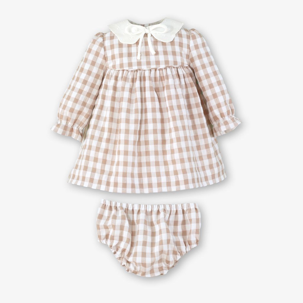 VESTIDO BRAGUITA BEBE CUADROS CAMEL