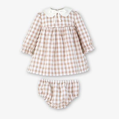 VESTIDO BRAGUITA BEBE CUADROS CAMEL