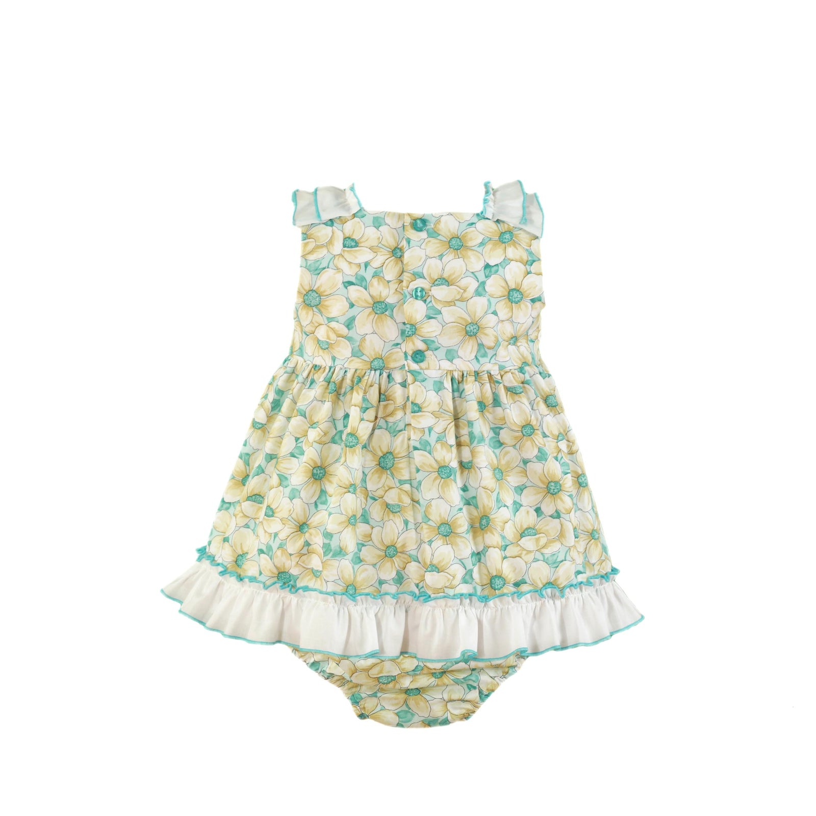 VESTIDO CON BRAGUITA PARA BEBÉ TURQUESA CON FLORES