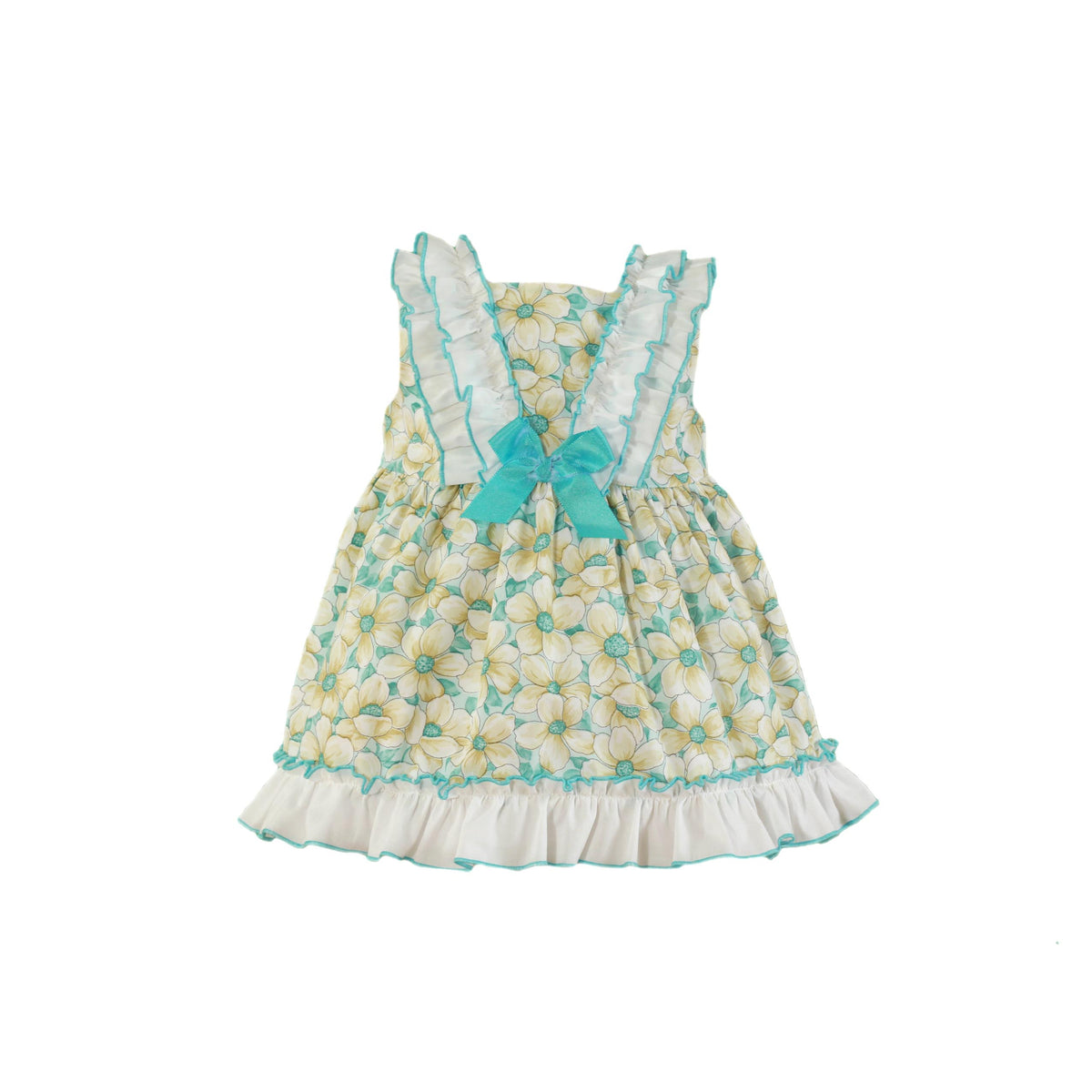 VESTIDO PARA BEBÉ TURQUESA CON ESTAMPADO DE FLORES