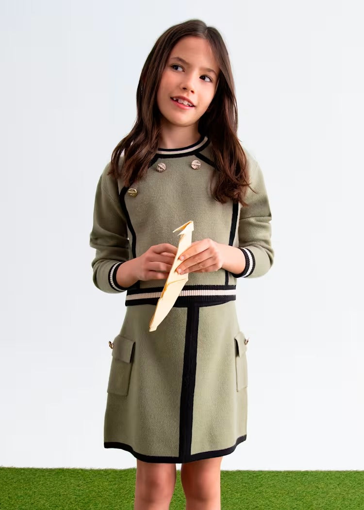 CONJUNTO FALDA TRICOT VERDE Y NEGRO