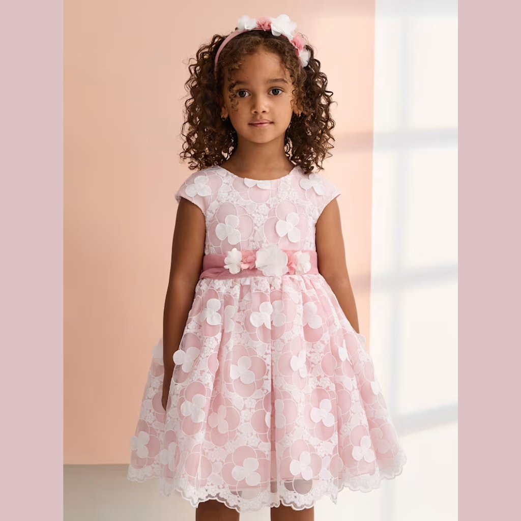 VESTIDO ORGANZA BORDADO ROSA - Menta Moda Infantil