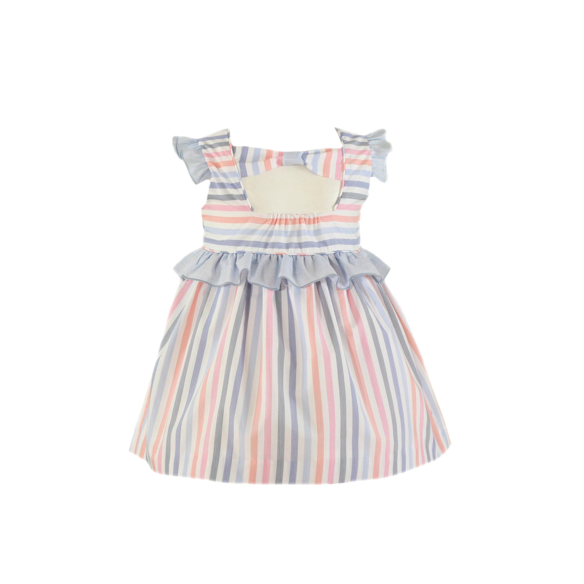 VESTIDO PARA NIÑA AZUL CON RAYAS DE COLORES