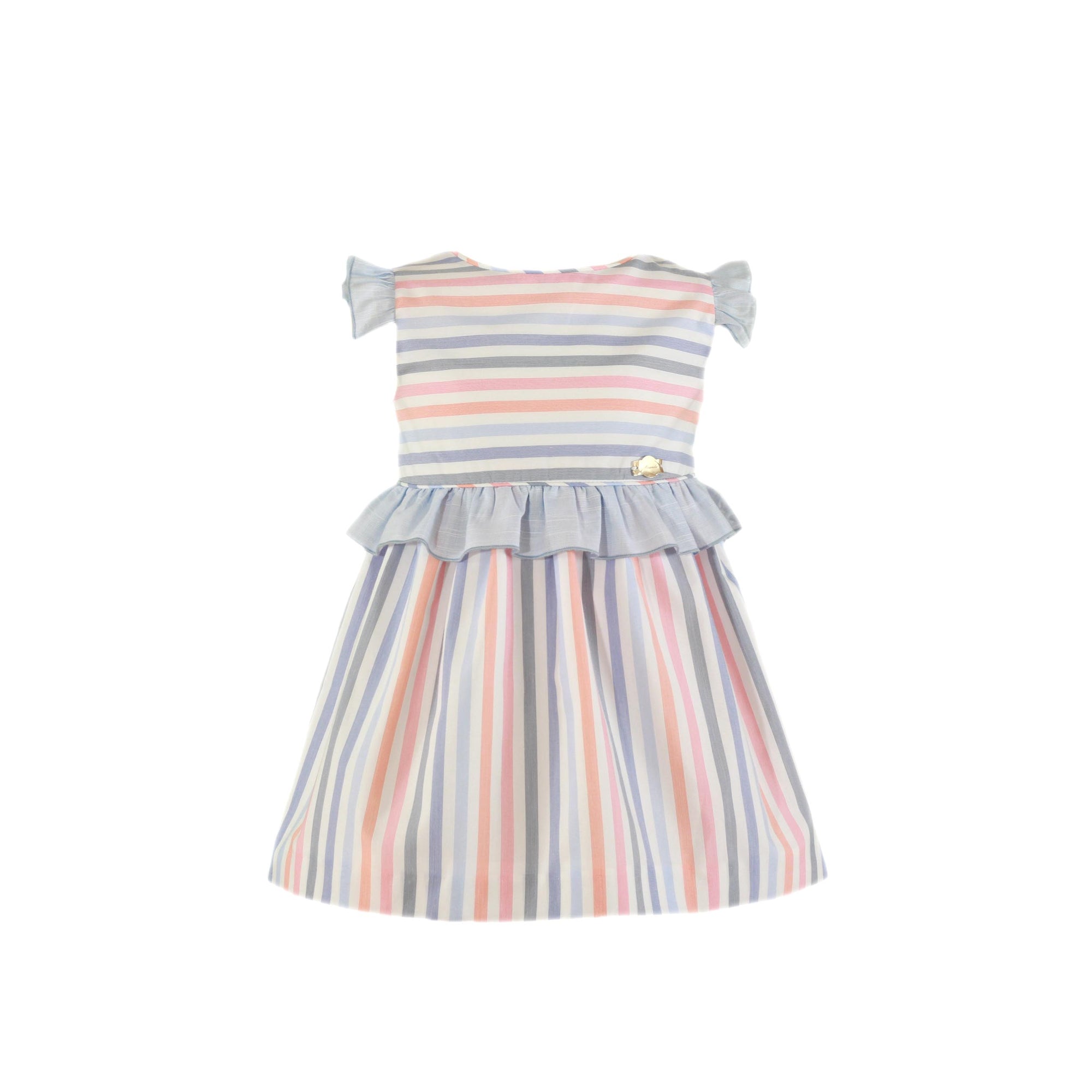 VESTIDO PARA NIÑA AZUL CON RAYAS DE COLORES