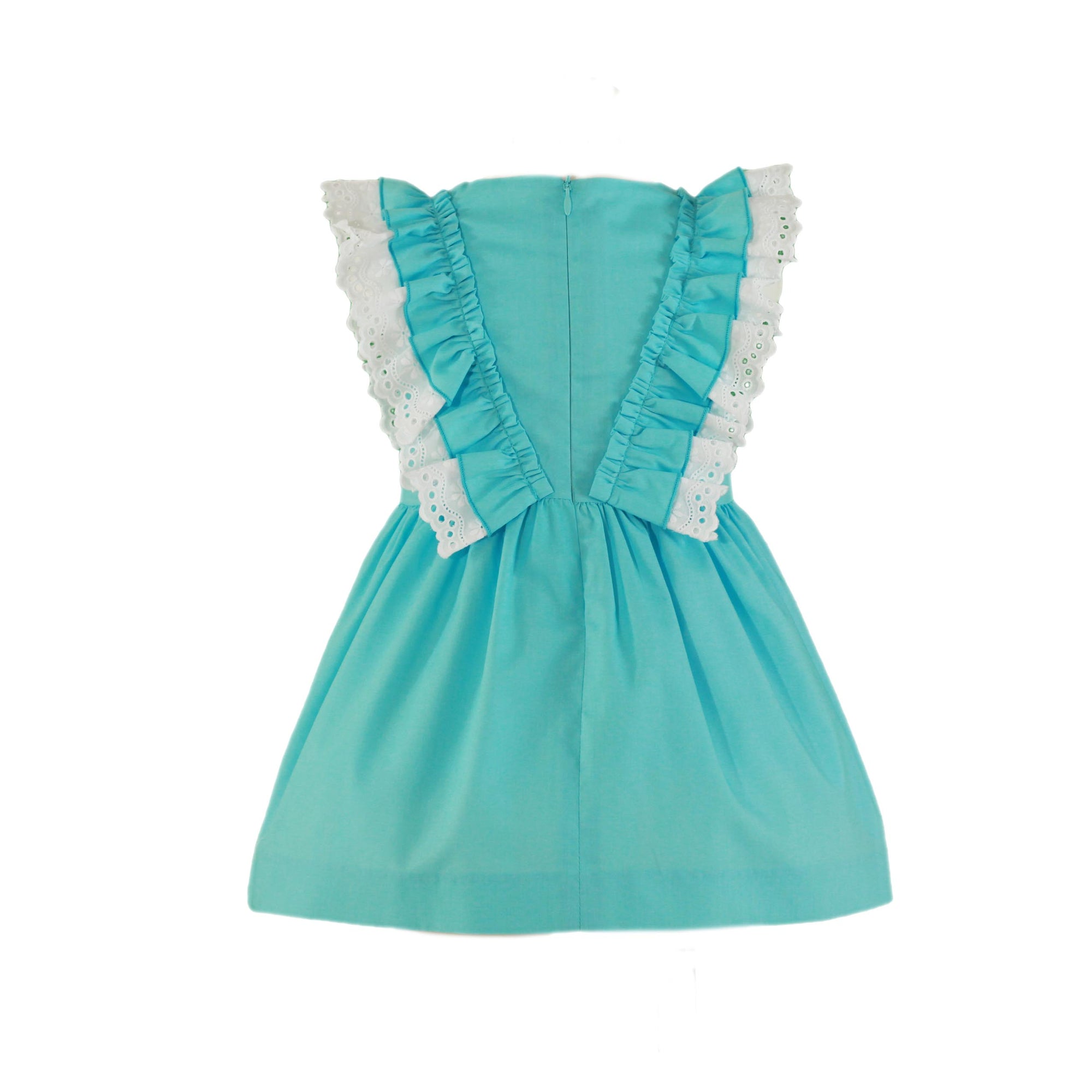 VESTIDO PARA NIÑA TURQUESA CON ADORNO DE MOÑO