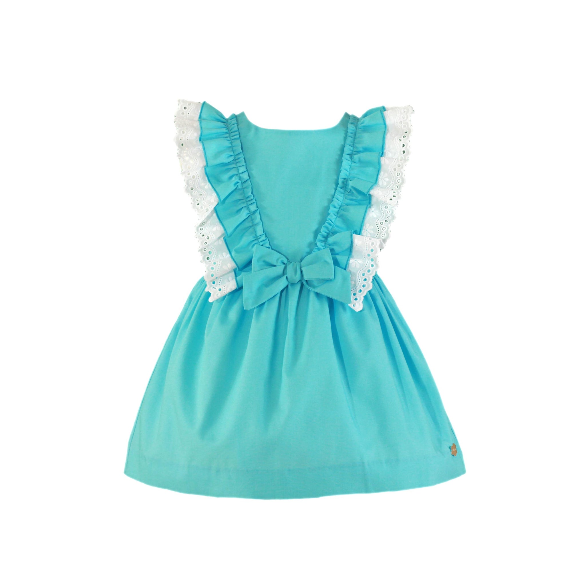 VESTIDO PARA NIÑA TURQUESA CON ADORNO DE MOÑO