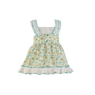 VESTIDO PARA NIÑA TURQUESA CON ESTAMPADO DE FLORES
