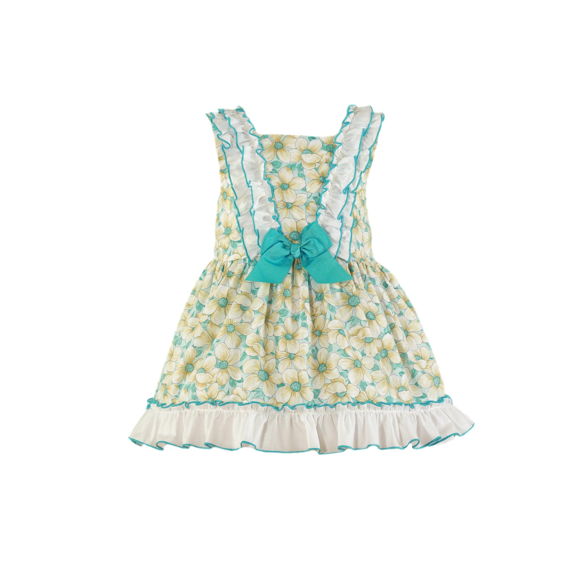 VESTIDO PARA NIÑA TURQUESA CON ESTAMPADO DE FLORES