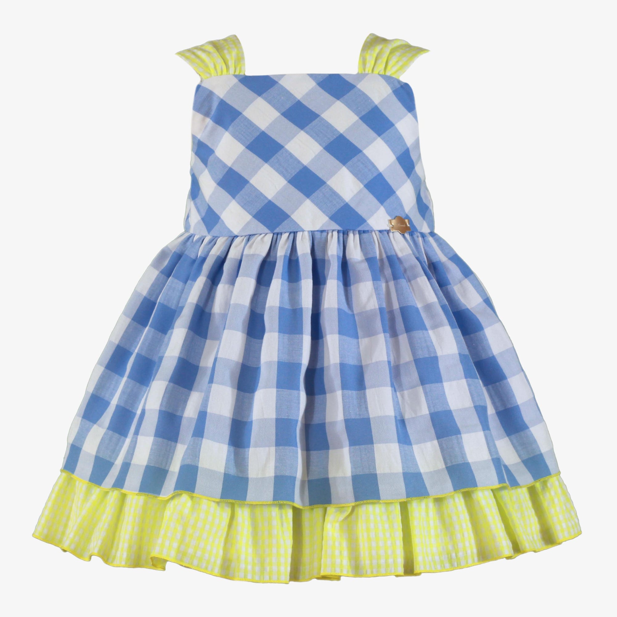 VESTIDO INFANTIL CUADROS CELESTE Y AMARILLO