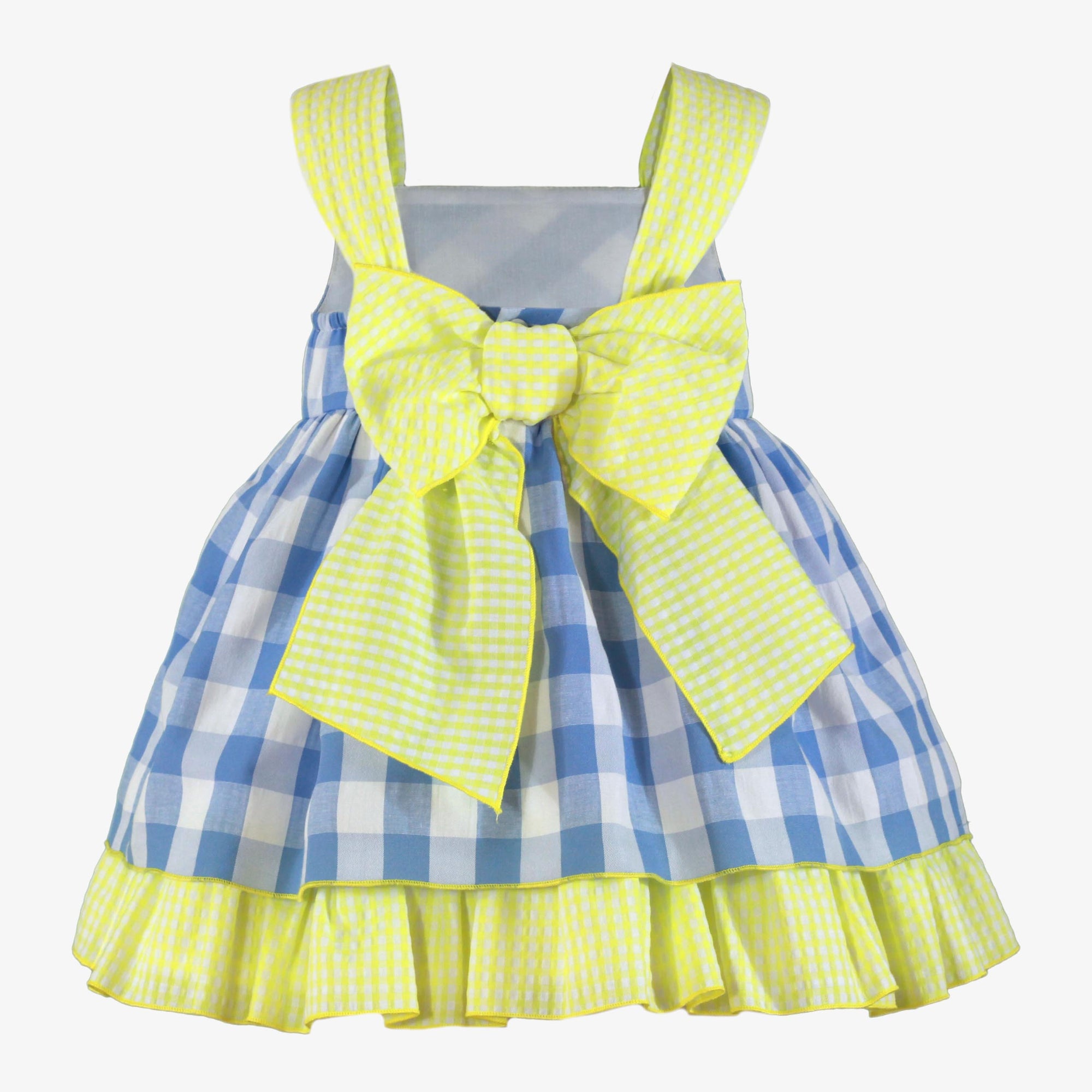 VESTIDO INFANTIL CUADROS CELESTE Y AMARILLO