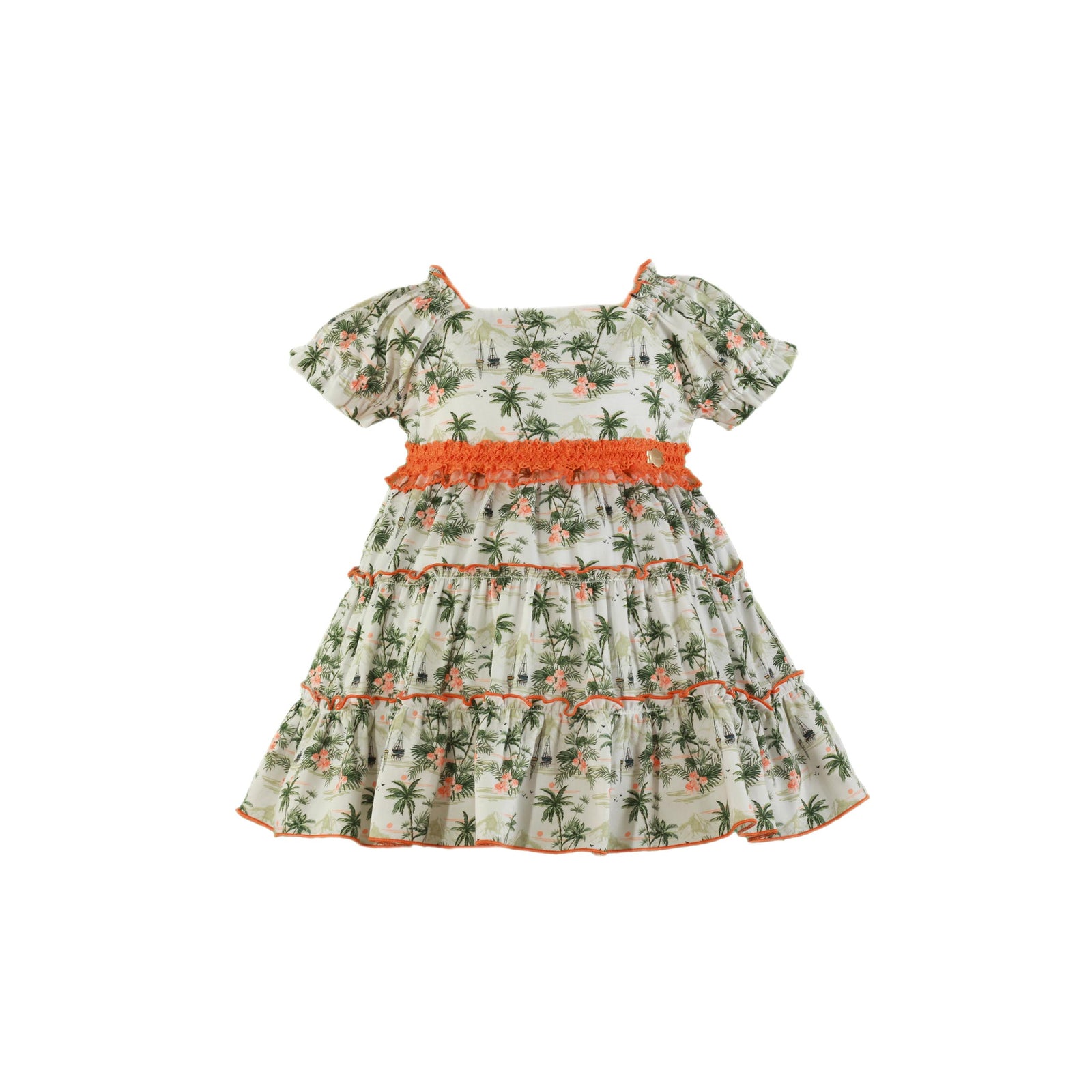 VESTIDO PARA NIÑA CON ESTAMPADO DE PALMERAS