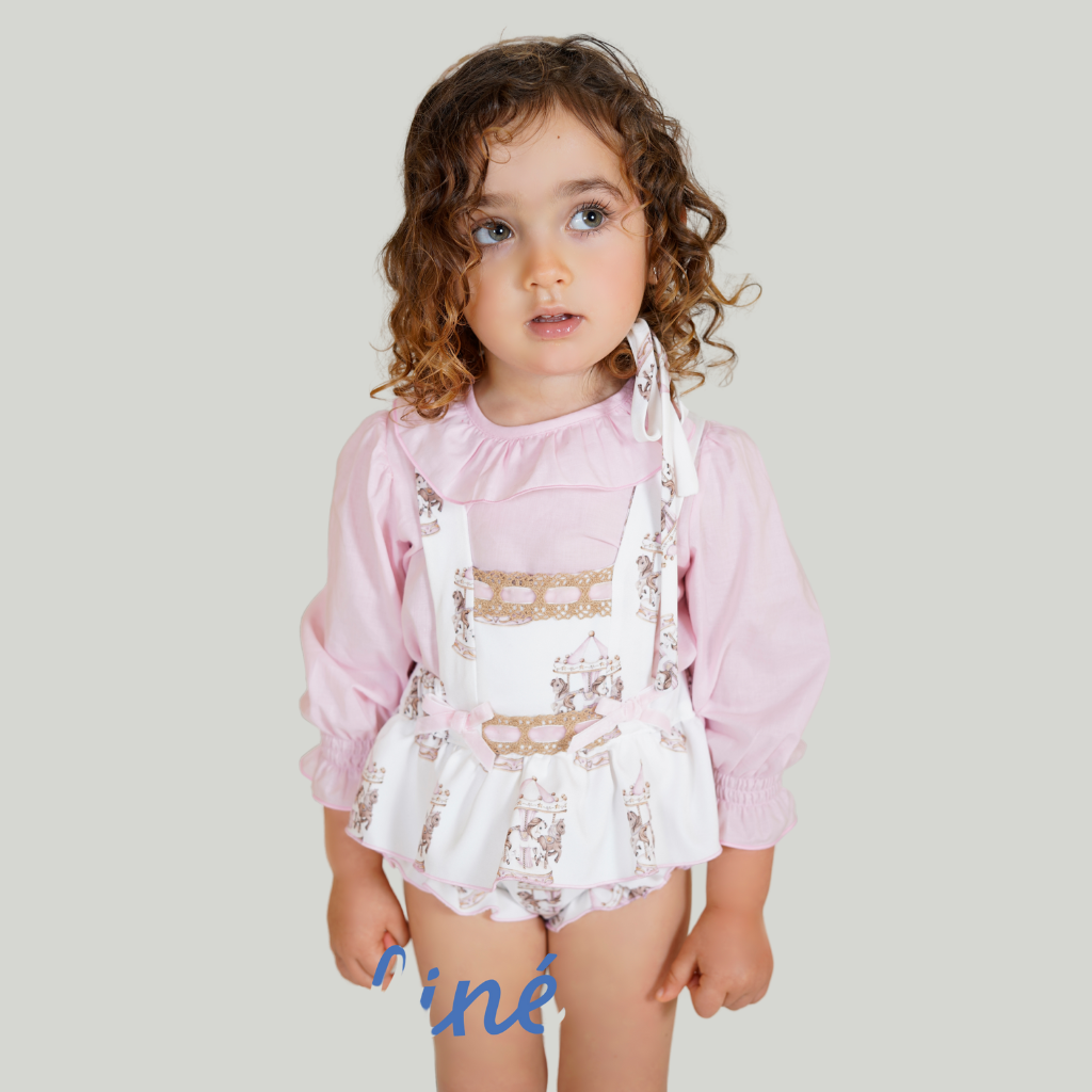 CONJUNTO RANITA BEBÉ NIÑA ROSA ESTAMPADO CARROUSEL