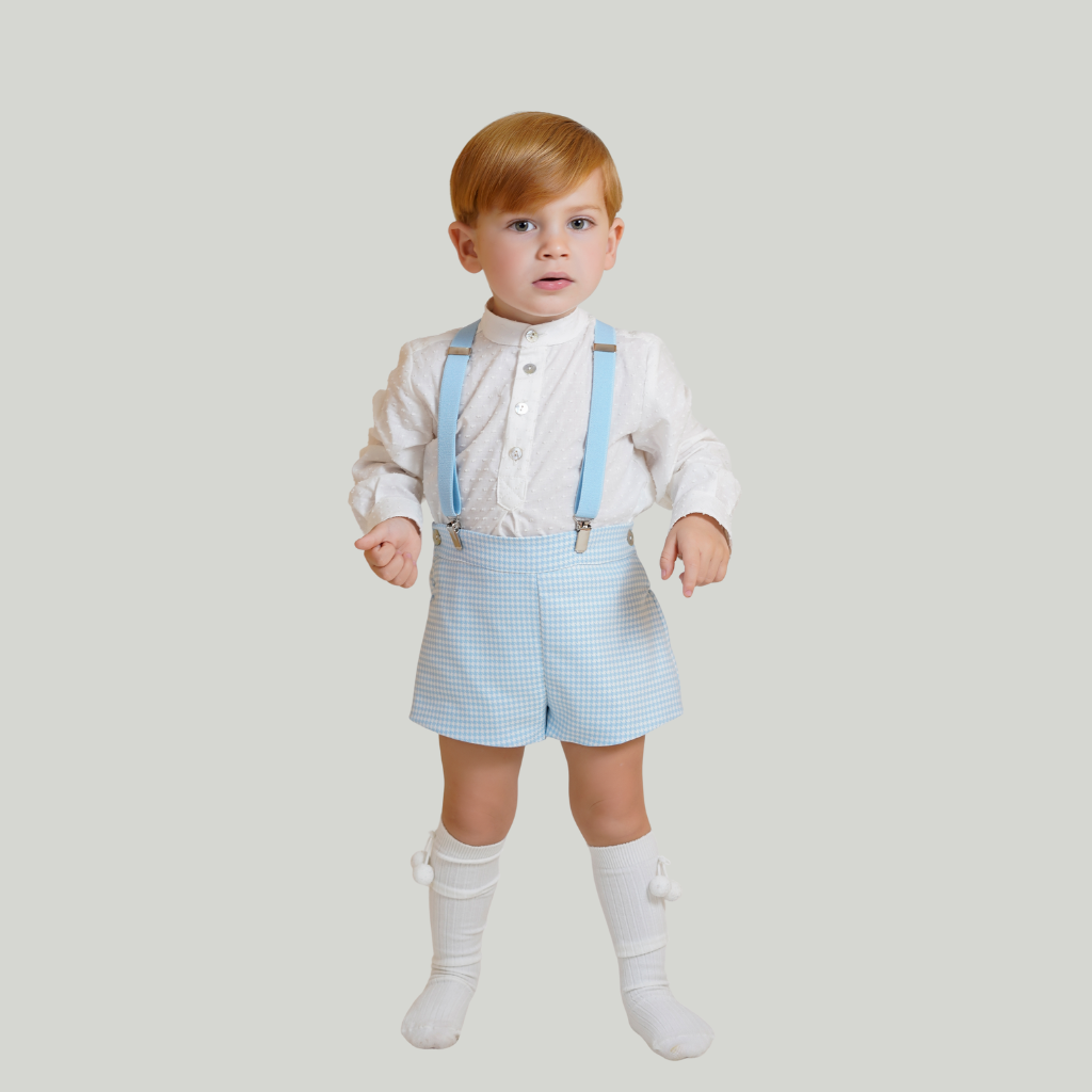 CONJUNTO NIÑO CAMISA BLANCA Y BERMUDA AZUL CIELO
