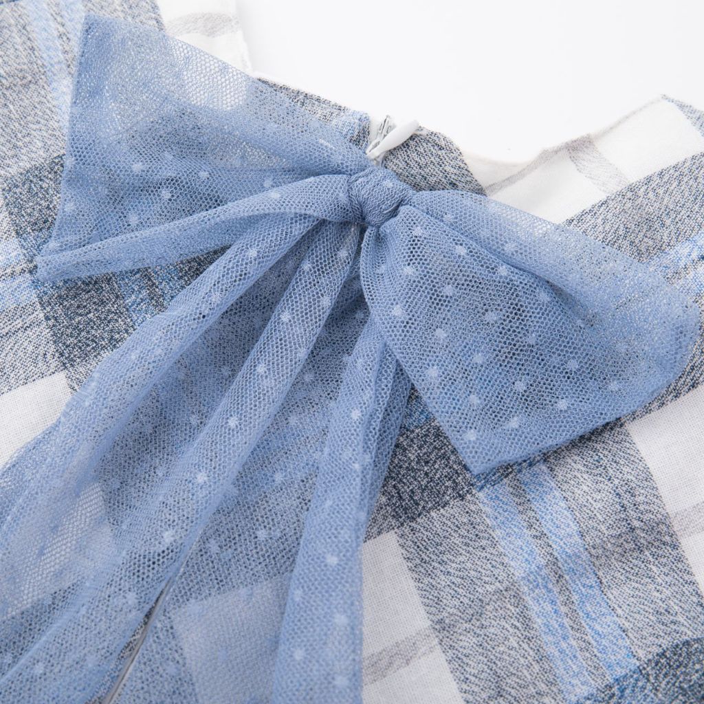 VESTIDO NIÑA CUADROS AZUL TUL