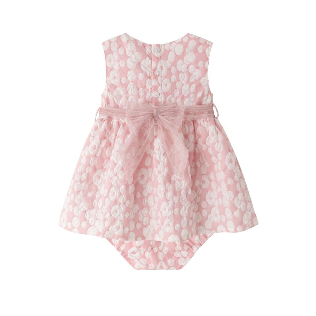 VESTIDO CON BRAGUITA EN TONOS ROSAS Y BLANCO CON DETALLES DE TULL