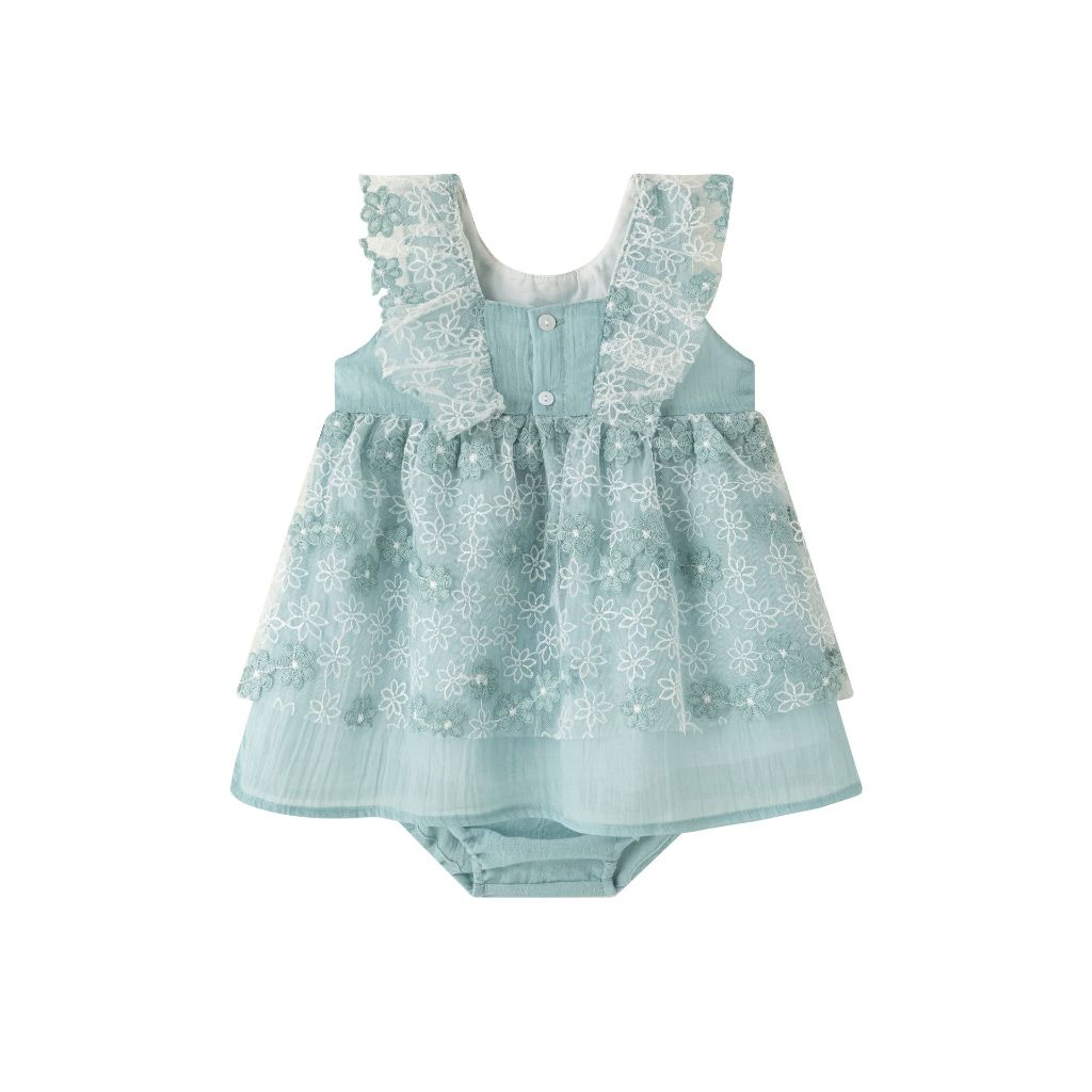 VESTIDO CON BRAGUITA BASE DE BAMBULA Y APLIQUES DE TULL CON FLORES