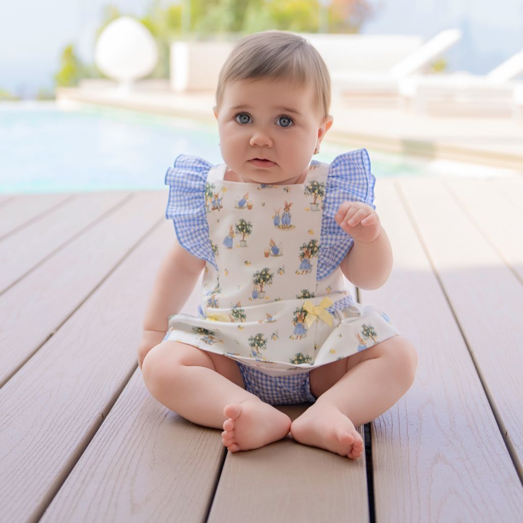 VESTIDO BRAGUITA BEBE AZUL CONEJITOS - Menta Moda Infantil