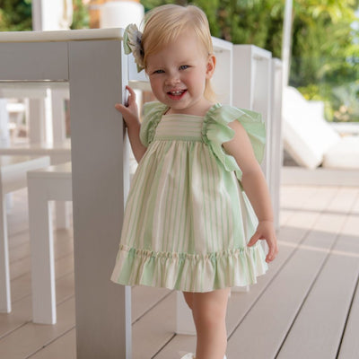 VESTIDO BRAGUITA BEBE VERDE LINEAS - Menta Moda Infantil