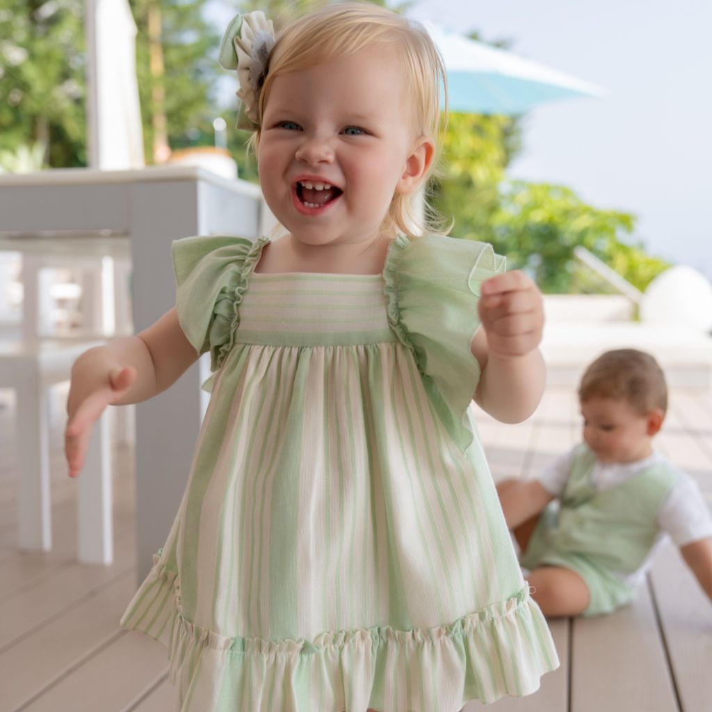 VESTIDO BRAGUITA BEBE VERDE LINEAS - Menta Moda Infantil