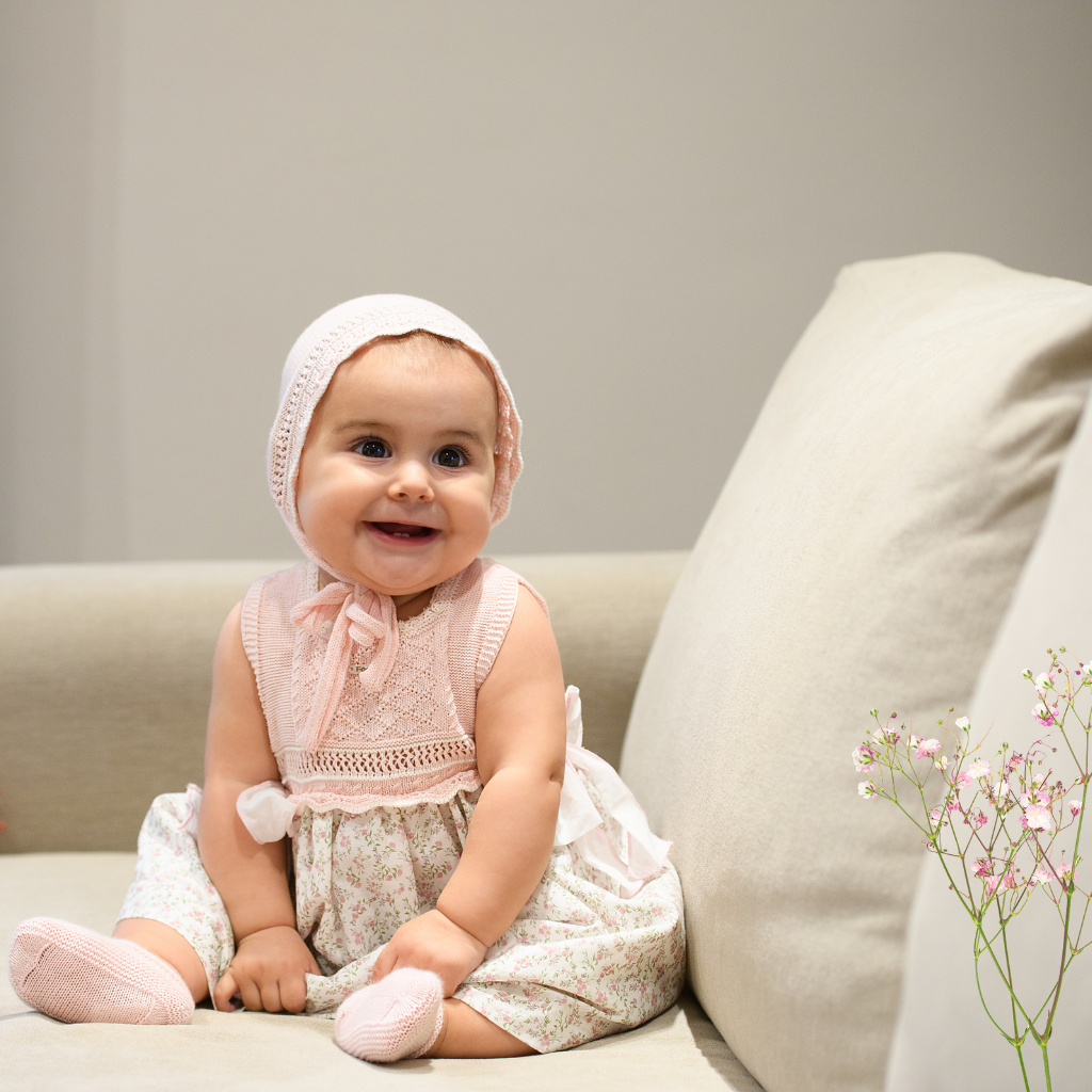 VESTIDO BEBÉ PUNTO ROSA ESTAMPADO FLORAL - Menta Moda Infantil