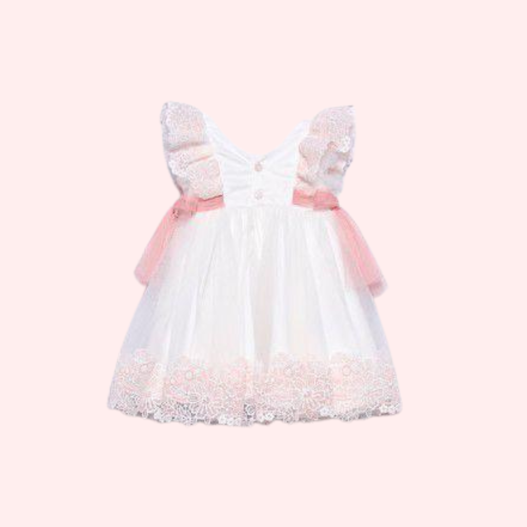 VESTIDO TUL BORDADO GUIPUR NATA-ROSA - Menta Moda Infantil