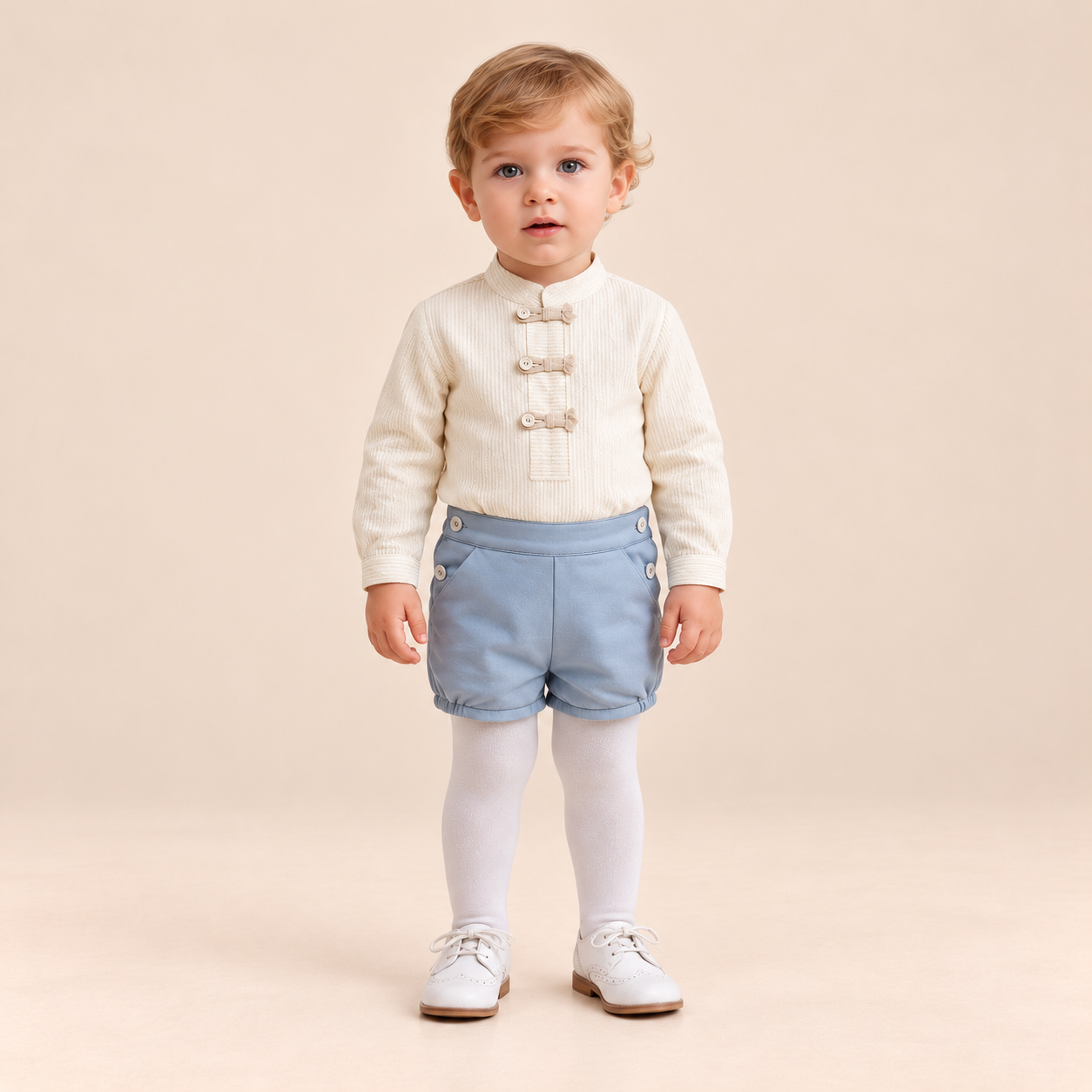 CONJUNTO BEBE NINO VERDE MENTA Y CRUDO